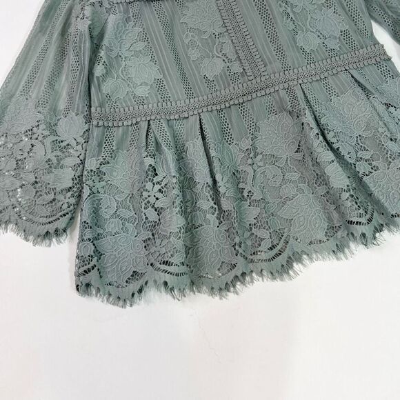 Chance Or Fate Blouse Womens Medium Green Floral Lace Mock Neck Long Sleeve NEW - Picture 4 of 13